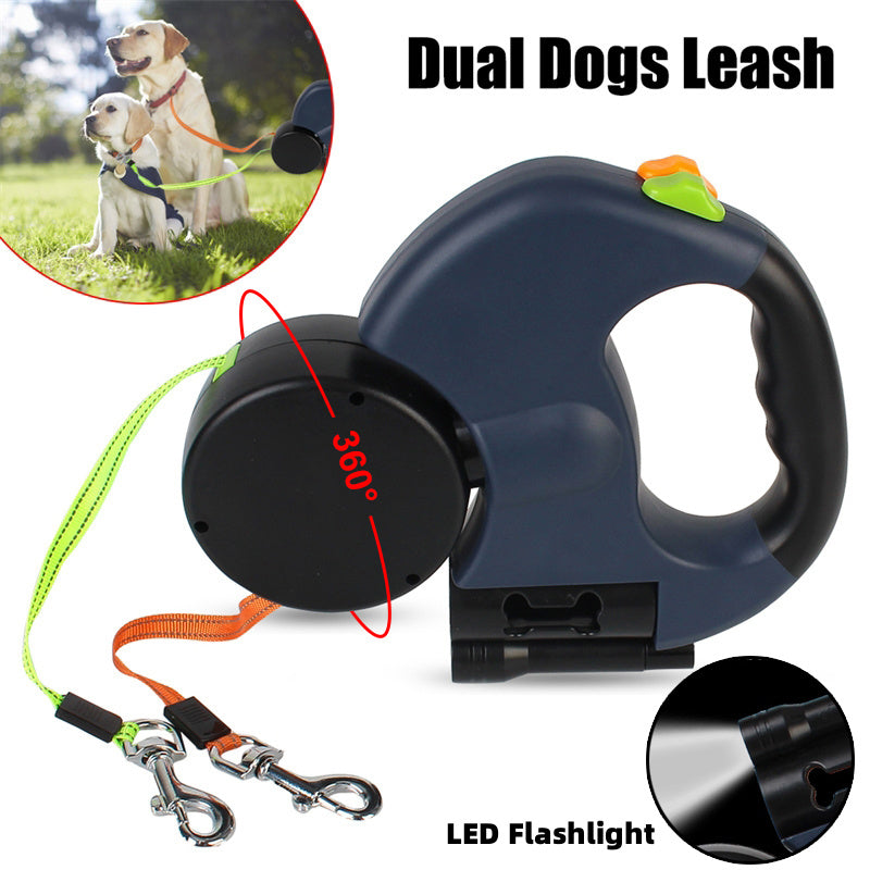 Retractable Dual Dog Leash with Lights & 360° Swivel - T6 Global FZS